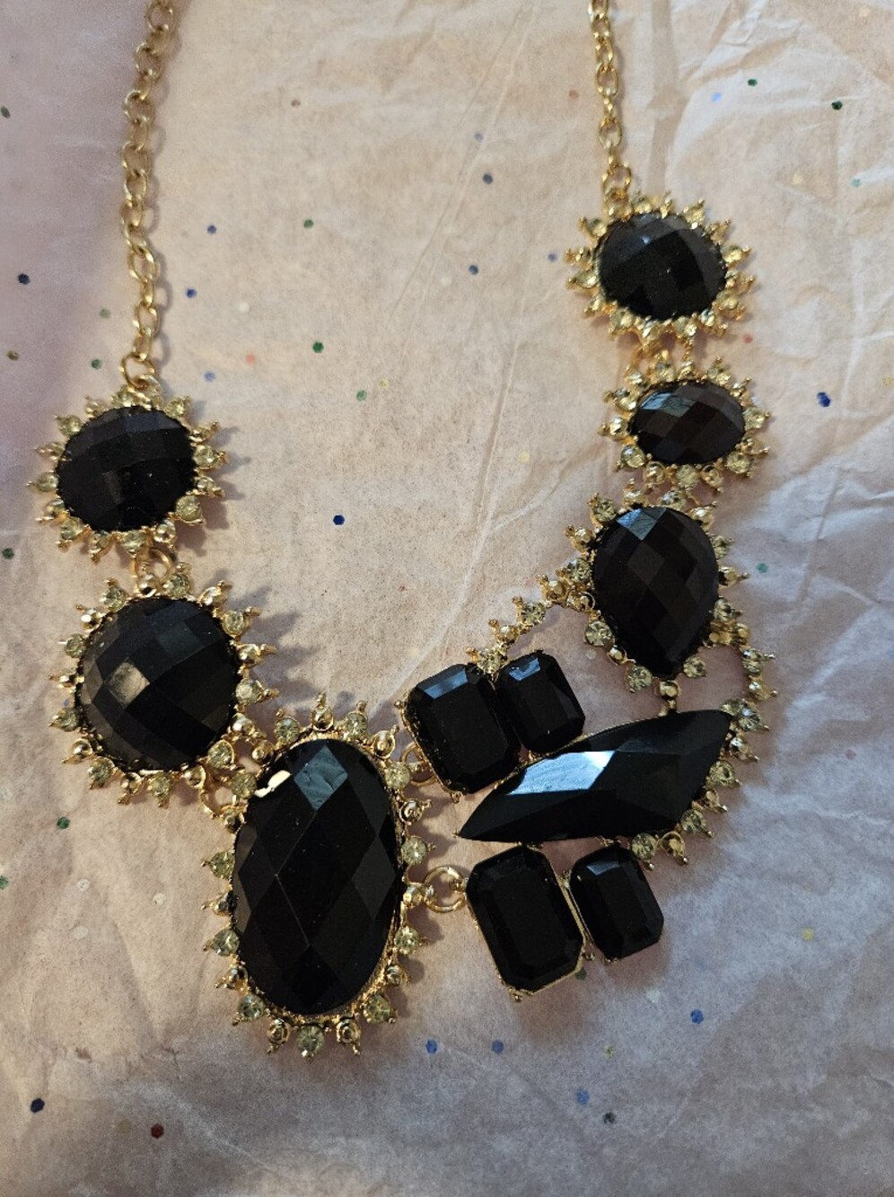 BRAND NEW ** Gold-Tone Necklace with Black Faceted Stones
